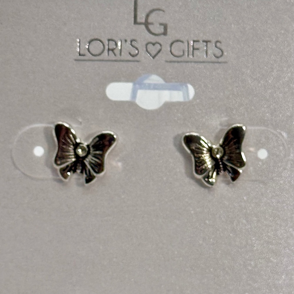 Loris Gifts Butterfly Stud Earrings Silver Tone‎ Sensitive Ears Cute